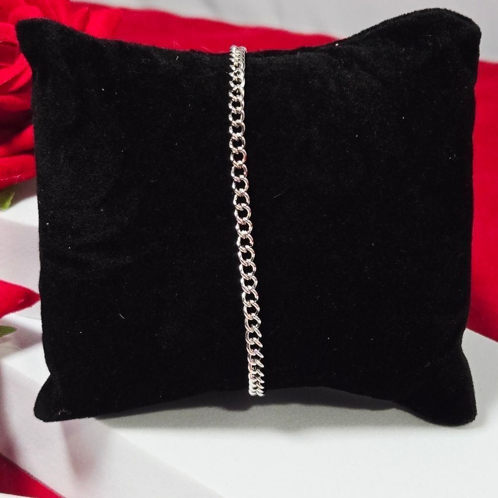 Silver Round Curb Chain Bracelet Stainless Steel Adjustable Layering Jewelry